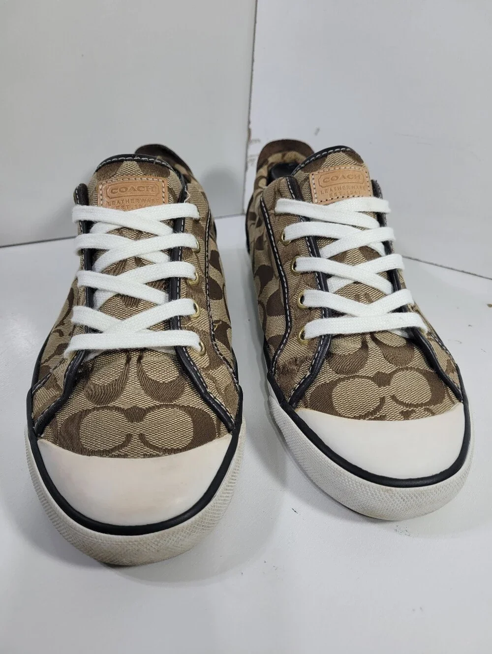 COACH Barrett Brown Signature Monogram Canvas Sneakers Shoes Women's Size 10 B
